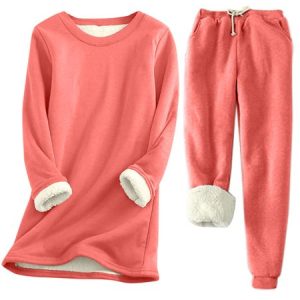 Women Plain Long Sleeve Comfy Casual Top With Pants Two-Piece Set, Sets, color:Watermelon|size:5XL, Noracora