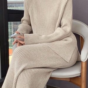Long Sleeve Casual Crew Neck Loose Sweater, Pullovers, color:Ivory|size:XXL, Stylewe