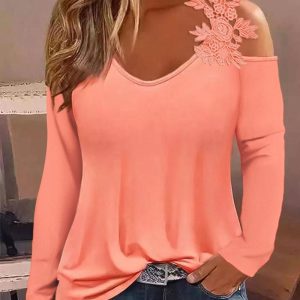 Cold Shoulder Lace Patch Top, T-shirt & Tees, chicme - Women's Fashion Online