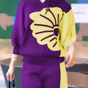Daily Floral Casual Loose Hoodie, Hoodies and Sweatshirts, color:Purple|size:XXL, Stylewe