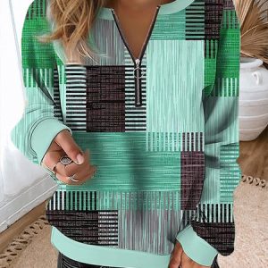 Casual Zipper Color Block V Neck Sweatshirt, Hoodies&Sweatshirts, Lilicloth.com