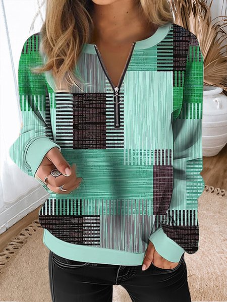 Casual Zipper Color Block V Neck Sweatshirt, Hoodies&Sweatshirts, Lilicloth.com