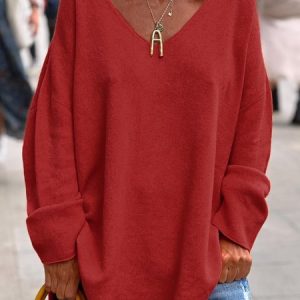 Casual Regular Fit Plain Wool/Knitting Sweater, Sweaters, color:Red|size:XXL, JustFashionNow