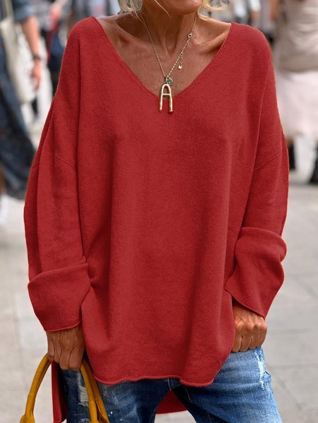 Casual Regular Fit Plain Wool/Knitting Sweater, JustFashionNow Sweaters, color:Red|size:XXL,