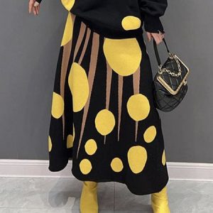 Regular Fit Polka Dots Urban Skirt, Skirts, color:Yellow|size:XXL, Stylewe