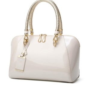 Elegant Artificial Patent Leather Handbag Commuting Crossbody Bag, Bags, color:Off White|size:One-size, Stylewe