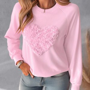 Floral Heart Pattern Long Sleeve Top, T-shirt & Tees, chicme - Women's Fashion Online