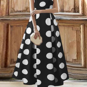 Regular Fit Elegant Boat Neck Sleeveless Maxi Dress, Maxi Dresses, color:Black|size:XXL, Stylewe