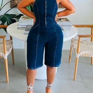 Denim Halter Regular Fit Urban Jumpsuit, Jumpsuits, color:Denim Blue|size:XXL, Stylewe