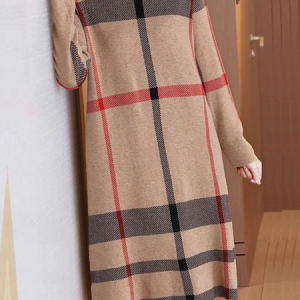 High Elasticity Urban Loose Stand Collar Long Sleeve Sweater Short Dress, Midi Dresses, color:Khaki|size:XXL, Stylewe