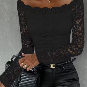 Off Shoulder Long Sleeve Lace Top, Blouses & Shirts, chicme - Women's Fashion Online