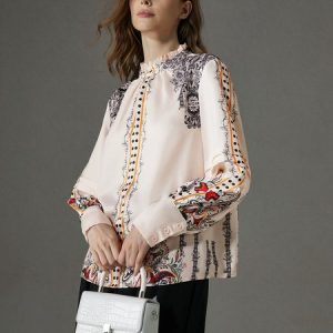 Regular Fit Elegant Floral Half Turtleneck Shirt, Blouses and Shirts, color:Apricot|size:XXL, Stylewe
