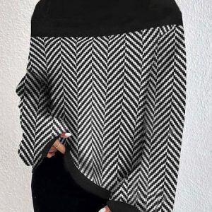 Plus Size Turtleneck Split Joint Color Block Urban Sweater, Plus Tops, color:Black|size:4X, Stylewe