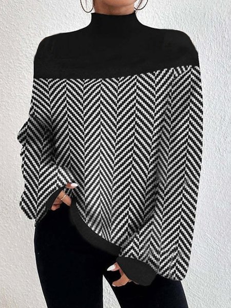 Plus Size Turtleneck Split Joint Color Block Urban Sweater, Plus Tops, color:Black|size:4X, Stylewe
