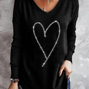 V Neck Casual Cotton-Blend T-Shirt, Long sleeves, Lilicloth.com