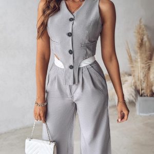 Striped Colorblock Vest Top & Ruched Pants Set, Two-piece Sets, chicme - Women's Fashion Online