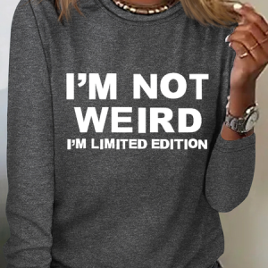 Women's Cute Graphic Cotton-Blend Crew Neck Simple Text Letters Long Sleeve Shirt, Long sleeves, Lilicloth.com