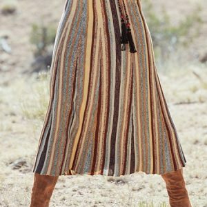 Boho Striped H-Line Natural Maxi Skirt, Skirts, color:Coffee|size:XXL, Noracora