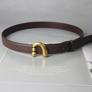 Personalized Metal Buckle Split Leather Thin Belt, Belts, color:Coffee|size:One-size, Stylewe