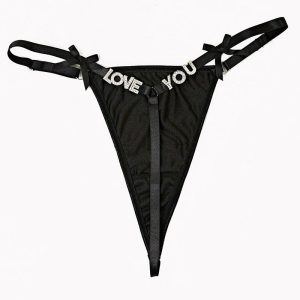 Rhinestone Letter Pattern Thong Panty, Panties, chicme - Women's Fashion Online