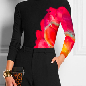 Plus Size Tight Abstract Urban Long Sleeve T-Shirt, Plus Tops, color:As Picture|size:4X, Stylewe