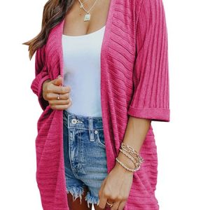 Women's Plain Regular Loose Kimono, Cardigans, color:Rose|size:XL, Noracora