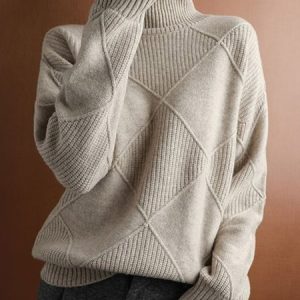 Women Wool/Knitting Plain Long Sleeve Comfy Casual Sweater, Sweaters, color:Khaki|size:XXL, Noracora