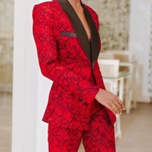 Random Print Shawl Collar Urban Blazer, Blazers, color:Red|size:XXL, Stylewe