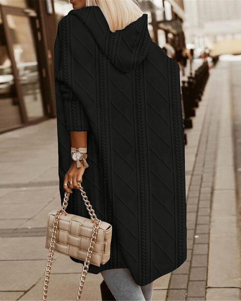 Cable Textured Hooded Longline Coat, Jackets & Coats, chicme - Women's Fashion Online