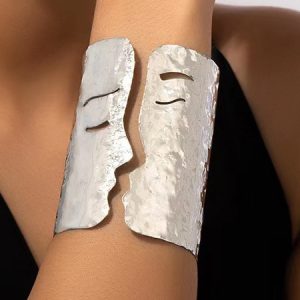 Valentine's Day Irregular Face Design Punk Cuff Bangle, Bracelets, color:Silver|size:One-size, Stylewe