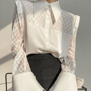 Loose Shirt Collar Urban Plain Blouse, Blouses and Shirts, color:White|size:XXL, Stylewe