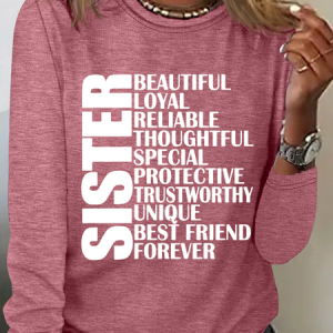 Funny Sister Simple Cotton-Blend Long Sleeve Shirt, Long sleeves, Lilicloth.com