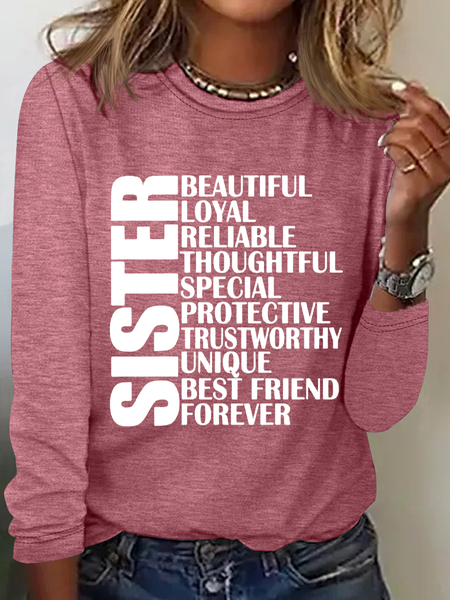 Funny Sister Simple Cotton-Blend Long Sleeve Shirt, Long sleeves, Lilicloth.com