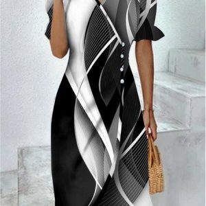 Abstract Casual V Neck Printing Dress, Midi, color:Multicolor|size:XXL, catalog Noracora shop