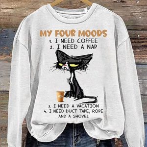 Cat Casual Crew Neck Loose Sweatshirt, Hoodies&Sweatshirts, Lilicloth.com