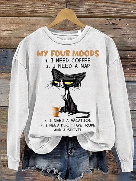 Cat Casual Crew Neck Loose Sweatshirt, Hoodies&Sweatshirts, Lilicloth.com