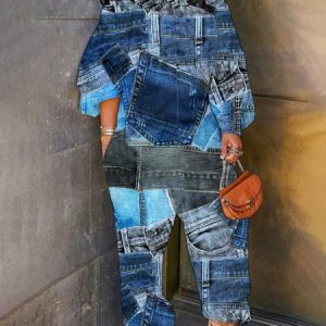 Urban Cold Shoulder Abstract Loosen Jumpsuit, Jumpsuits, color:Blue|size:XXL, Stylewe