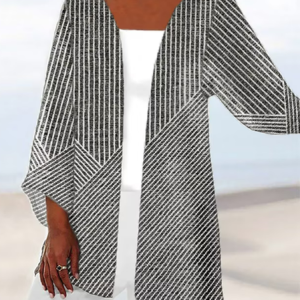 Women's Spring/Fall Outerwear Casual Striped Cotton Shawl Jacket, JustFashionNow Ponchos & Capes, color:Deep Gray|size:XXL,