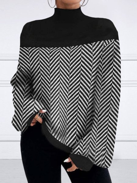 Turtleneck Split Joint Color Block Urban Sweater, Pullovers, color:Black|size:XXL, Stylewe