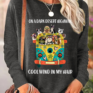Women's Long Sleeve Blouse Spring/Fall Dog Cotton-Blend Crew Neck Daily Going Out Simple Top, JustFashionNow Shirts, color:Gray|size:3XL,