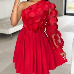 Floral Pattern Ruched Mesh Patch Casual Dress, Casual Dresses, chicme - Women's Fashion Online