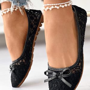 Hollow Embroidery Bowknot Front Work Loafers, Slip-on, chicme - Women's Fashion Online