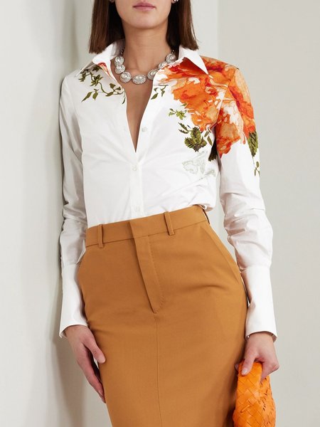 Urban Daily Regular Fit Floral Shirt Collar Blouse, Blouses and Shirts, color:White|size:XXL, Stylewe
