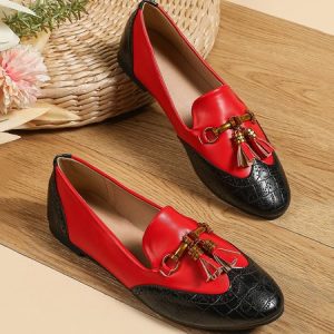 Color Block Metal Tassel Commuting Slip On Shoes, Flats, color:Black-red|size:43, Stylewe