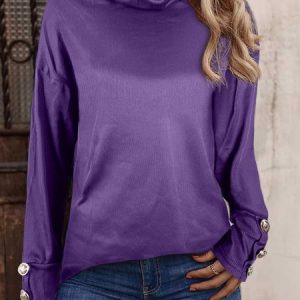 Casual Plain Turtleneck Long Sleeve T-shirt, T-shirts, color:Purple|size:5XL, Noracora