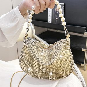 Allover Rhinestone Zipper Design Crossbody Evening Bag, Bags, chicme - Women's Fashion Online