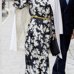 Crew Neck A-Line Long Sleeve Printed Dress, Midi Dresses, color:Black|size:XXL, Stylewe