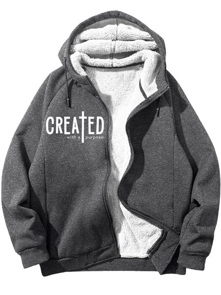 Men's Created With A Purpose Belief Positive Energy Text Letters Graphic Print Hoodie Zip Up Sweatshirt Warm Jacket With Fifties Fleece, Hoodies&Sweatshirts, Lilicloth.com
