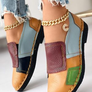 Colorblock Patchwork Work PU Loafers, Slip-on, chicme - Women's Fashion Online