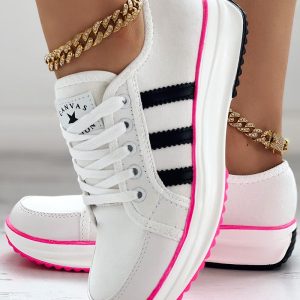 Lace-up Eyelet Colorblock Sneakers, Sneakers, chicme - Women's Fashion Online